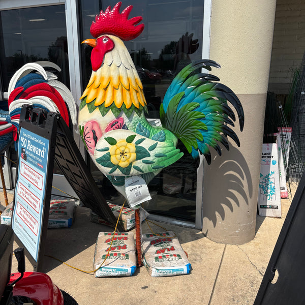 ROOSTER 6 FOOT CHICKEN GARDEN ANIMAL SCULPTURE METAL DECOR HANDMADE