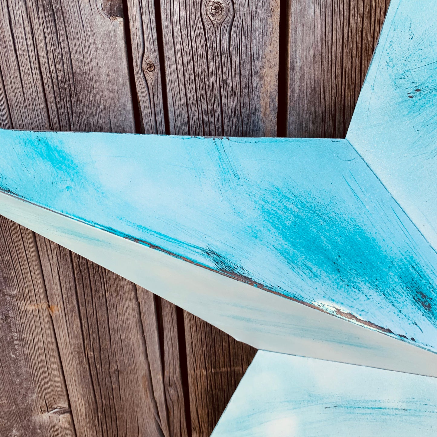 #EH11219 TURQUOISE WHITE DISTRESSED STAR TWO TONE TEXTURE BARN STAR METAL LONESTAR TWISTED ROPE RING WESTERN HOME DECOR HANDMADE NEW