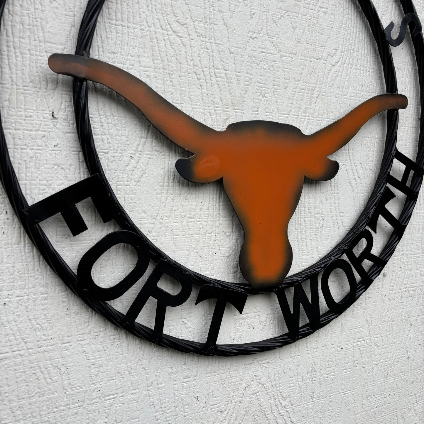 TEXAS FORT WORTH METAL SIGN LONGHORNS ORANGE WESTERN HOME DECOR HANDMADE