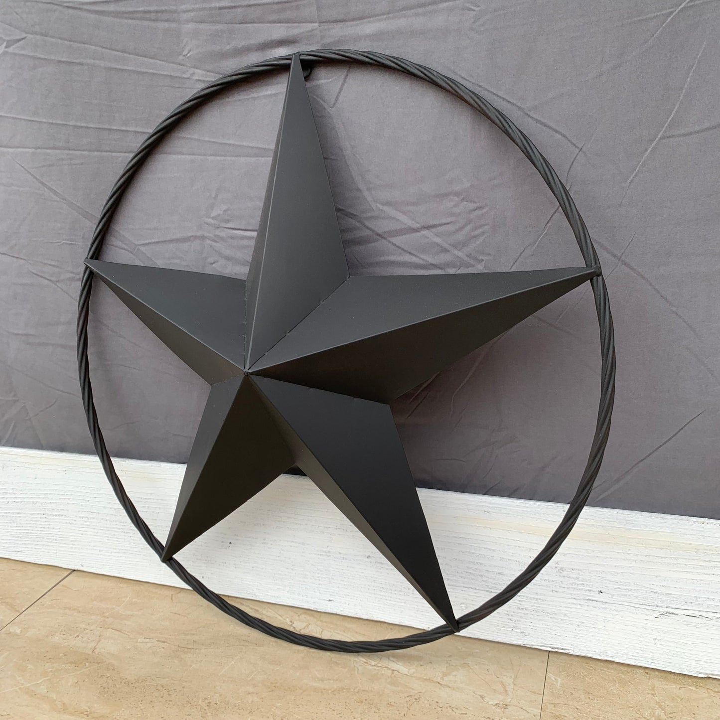 RUSTIC BLACK BARN STAR 3d TWISTED ROPE RING WESTERN HOME DECOR HANDMADE NEW 3" TO 72"-#EH10608