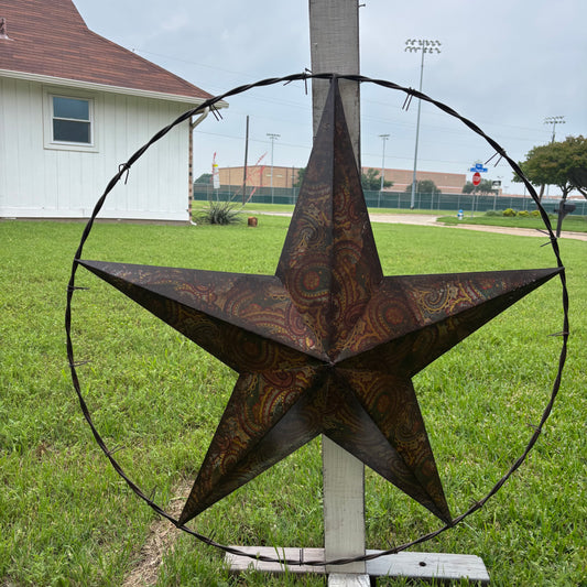 PAISLEY BARN STAR MULTI CLOR WITH BARBWIRE RING LONESTAR WESTERN HOME DECOR HANDMADE