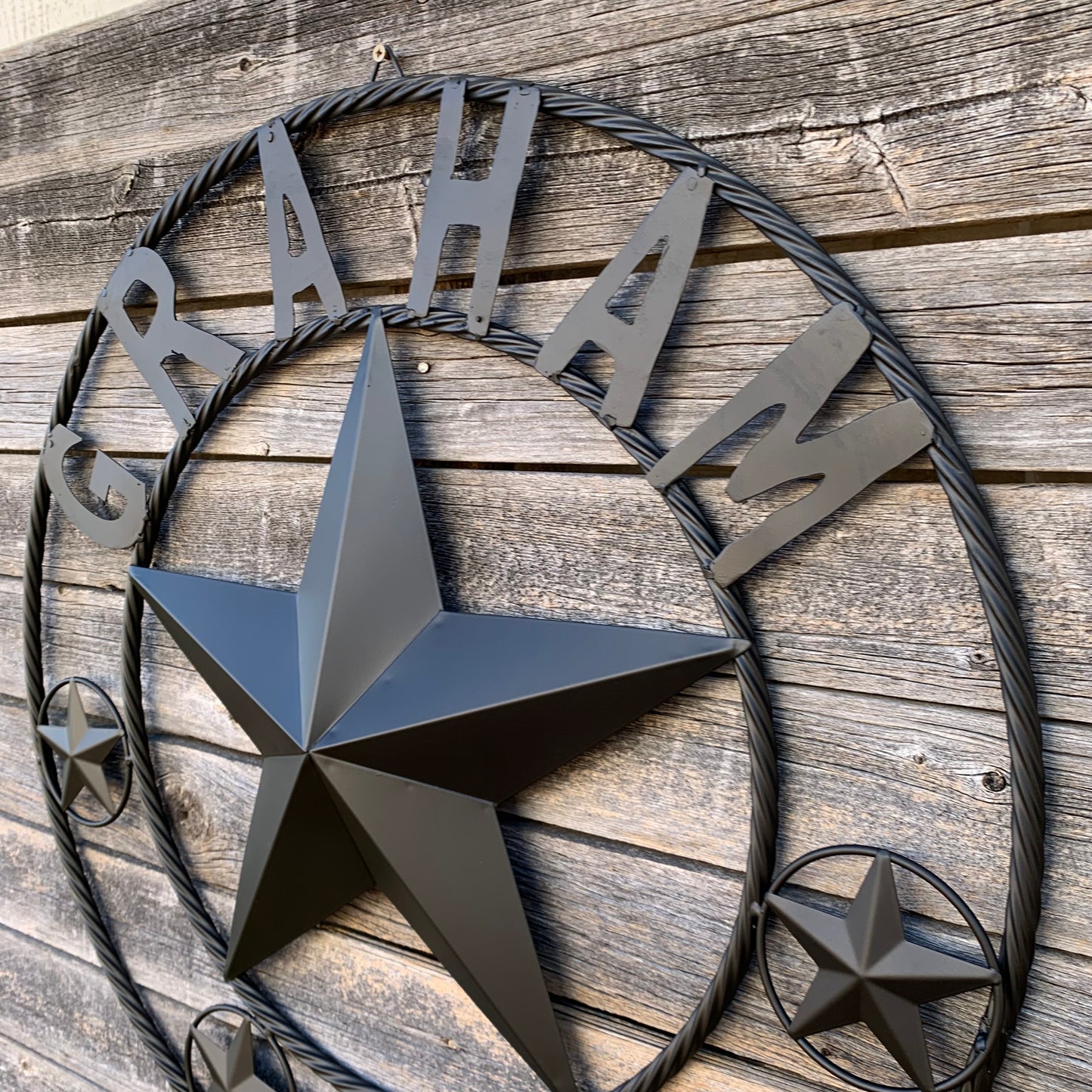 GRAHAM STYLE YOUR CUSTOM NAME STAR BARN STAR METAL LONE STAR WESTERN HOME DECOR RUSTIC BLACK HANDMADE 24",32",36",50"