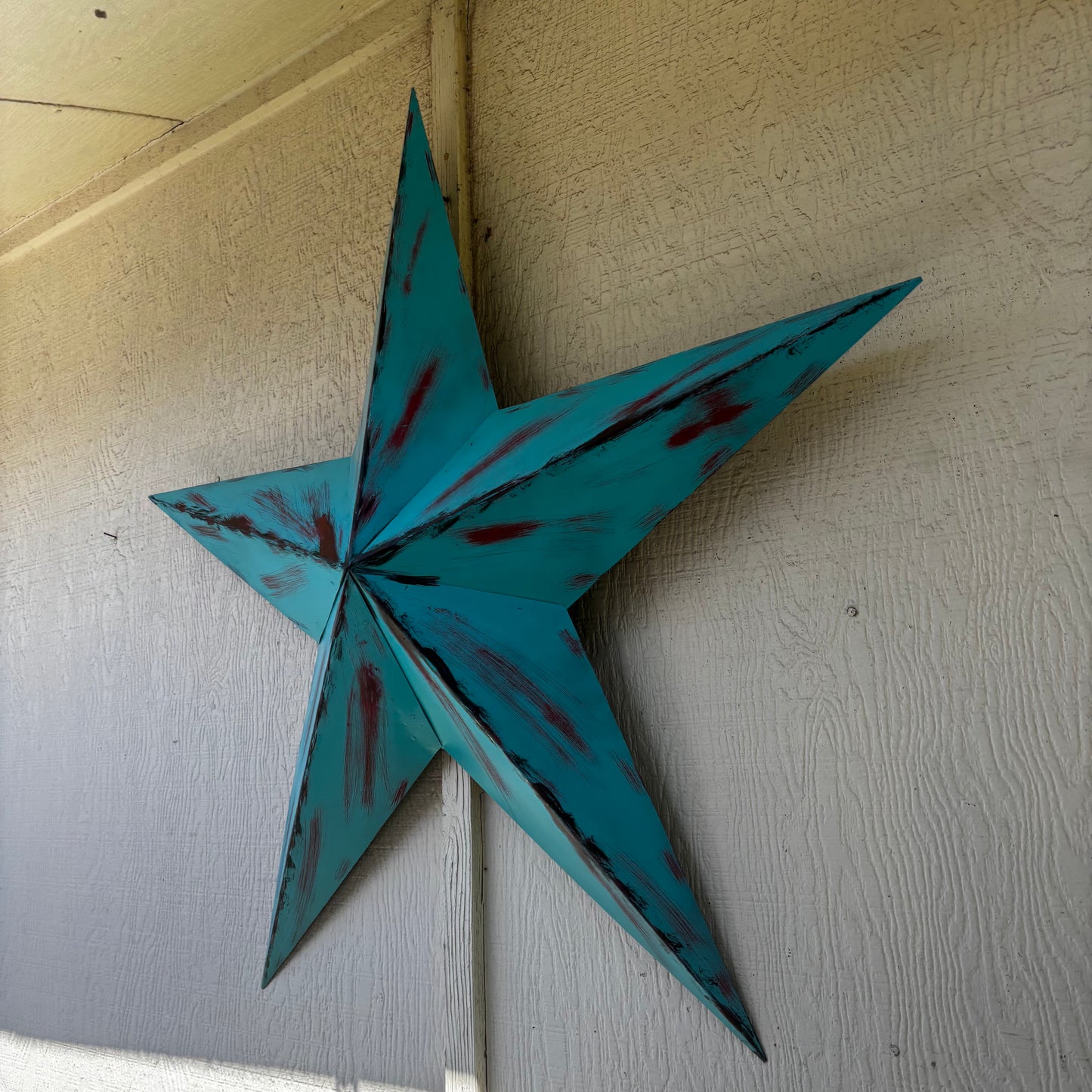 TURQUOISE DISTRESSED TWO TONE BARN STAR METAL ART WESTERN HOME DECOR HANDMADE