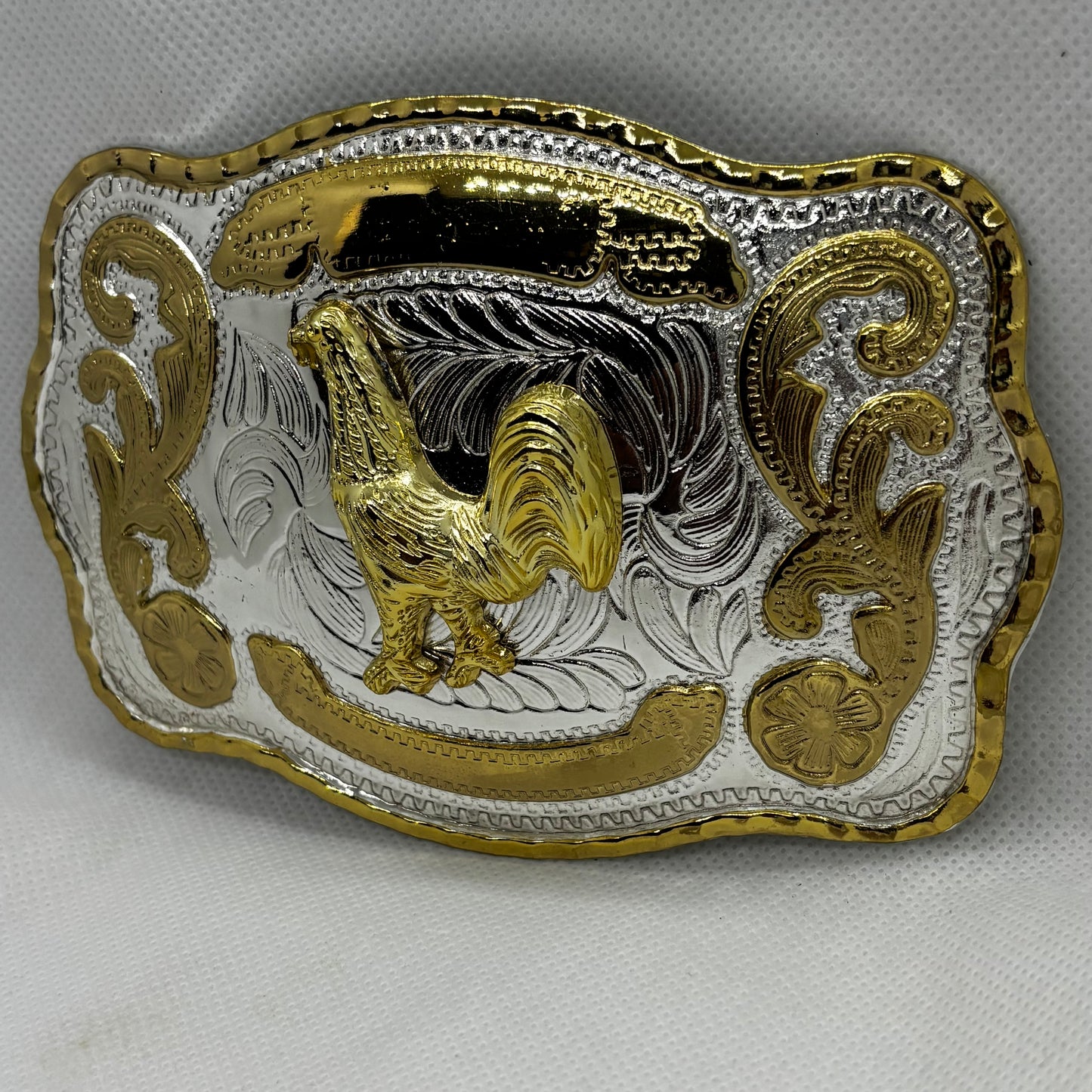 ROOSTER BELT BUCKLE GOLD SILVER WESTERN BUCKLE CRAFT HANDMADE 5.5" X 4" #EH13802