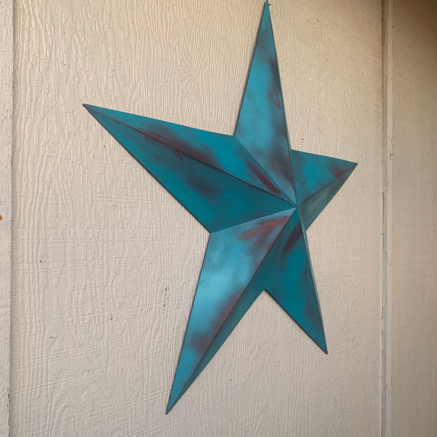 #EH10540 TURQUOISE DISTRESSED TWO TONE BARN STAR METAL ART WESTERN HOME DECOR HANDMADE NEW
