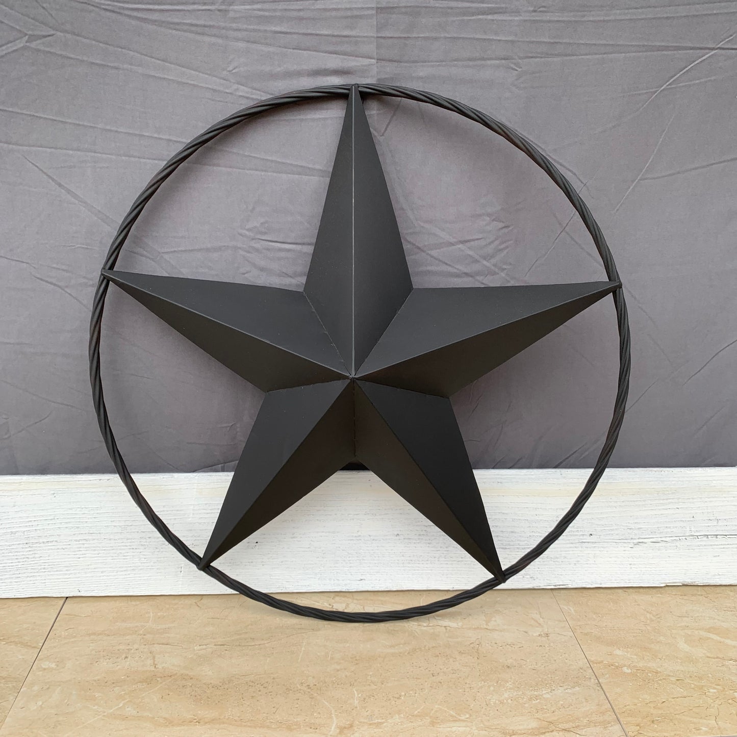 RUSTIC BLACK BARN STAR METAL LONE STAR 3d TWISTED ROPE RING WESTERN HOME DECOR HANDMADE NEW 12",16",24",32",36"-#EH10608