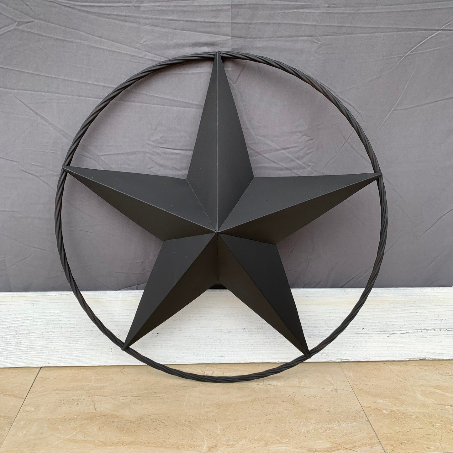 RUSTIC BLACK BARN STAR 3d TWISTED ROPE RING WESTERN HOME DECOR HANDMADE NEW 3" TO 72"-#EH10608