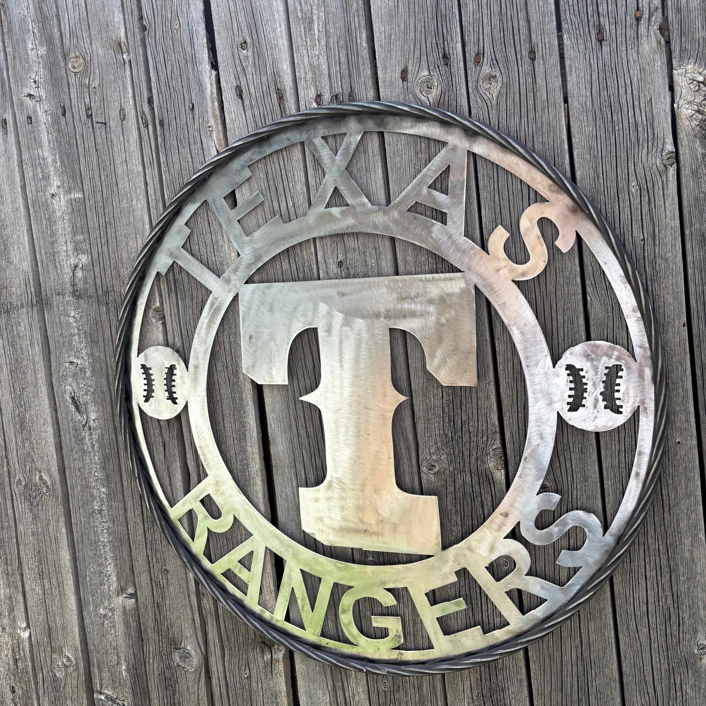 TEXAS RANGERS CUSTOM RAW METAL VINTAGE CRAFT TEAM SIGN TWISTED ROPE RING HANDMADE