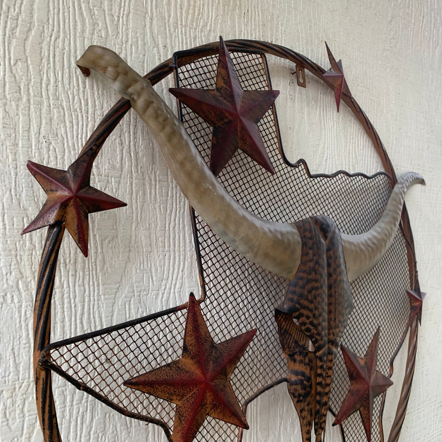 24" LONGHORNS & STARS METAL WALL ART SCULPTURE WESTERN HOME DECOR HANDMADE NEW