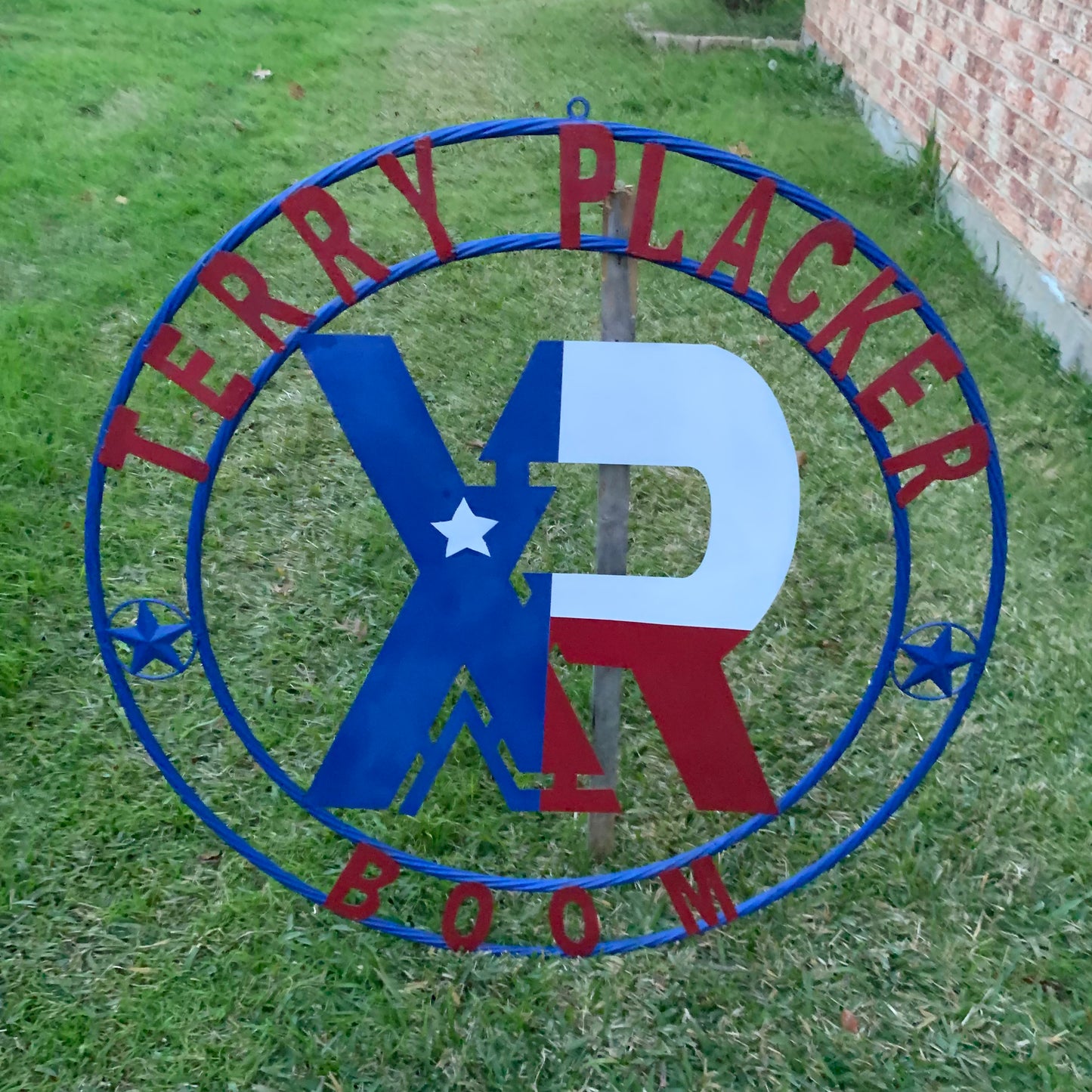 #EH11299 CUSTOM NAME XR ROOFING STYLE SIGN RED,WHITE & BLUE TEXAS FLAG LOGO HANDMADE