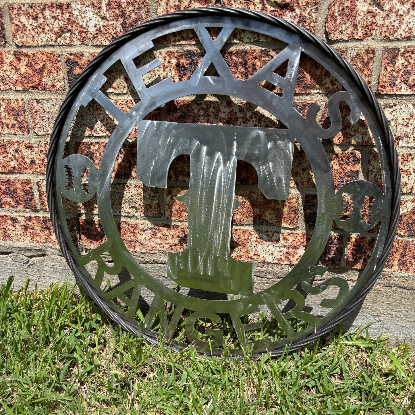 TEXAS RANGERS CUSTOM RAW METAL VINTAGE CRAFT TEAM SIGN TWISTED ROPE RING HANDMADE