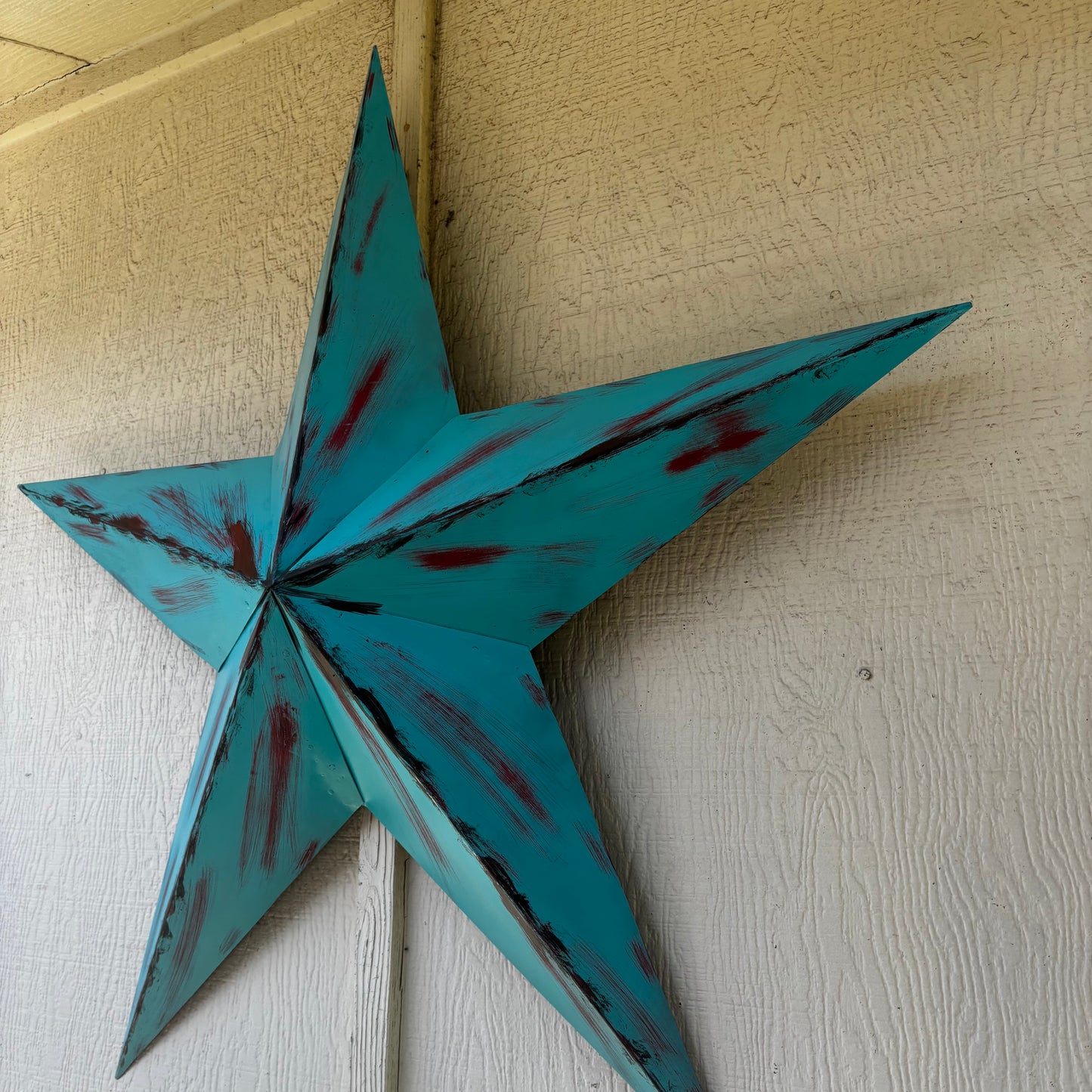 TURQUOISE DISTRESSED TWO TONE BARN STAR METAL ART WESTERN HOME DECOR HANDMADE