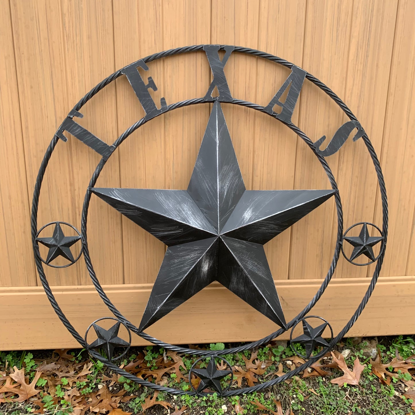 TEXAS BLACK DISTRESSED STAR TWO TONE TEXTURE BARN STAR METAL LONESTAR TWISTED ROPE RING WESTERN HOME DECOR HANDMADE NEW