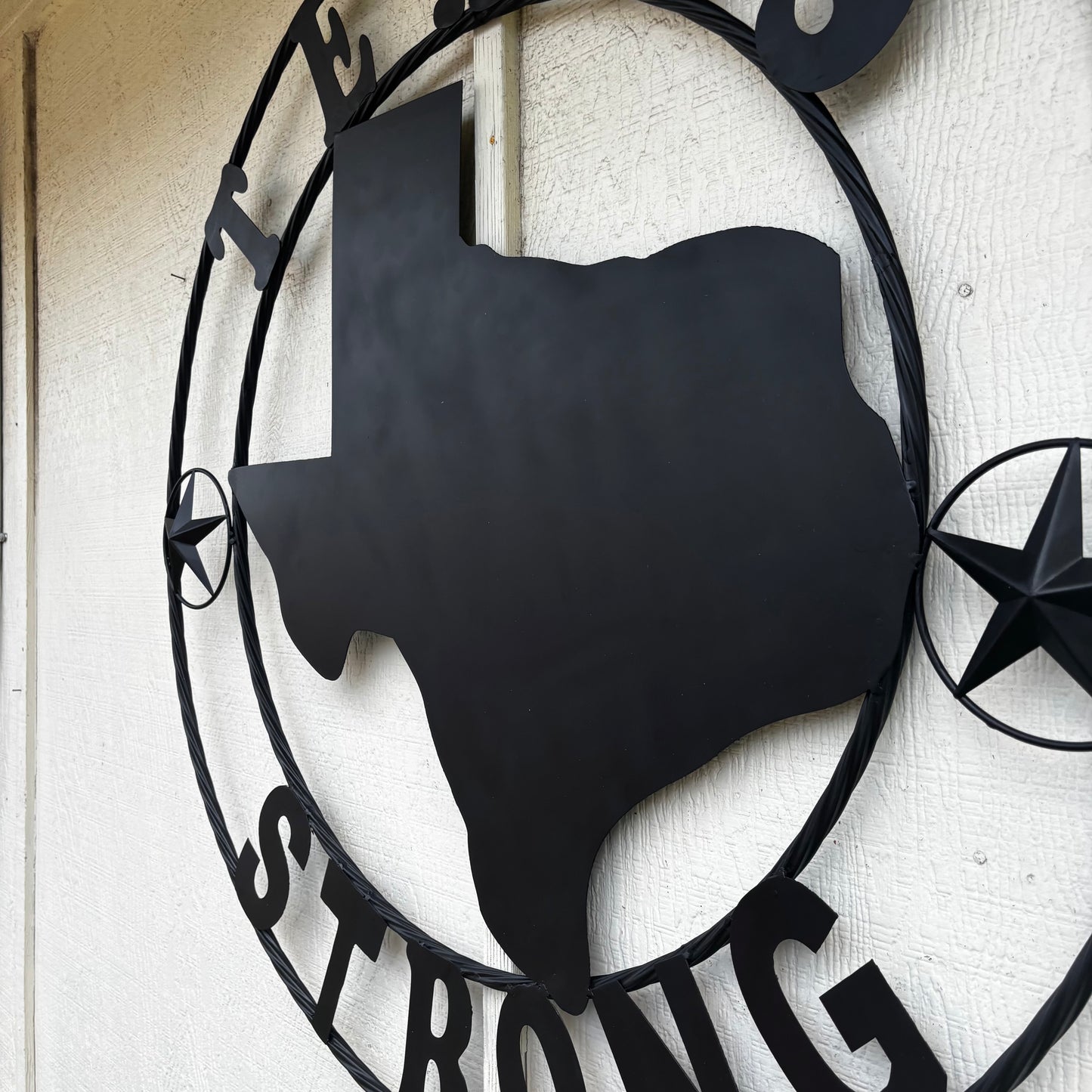 TEXAS STRONG BLACK METAL SIGN WESTERN HOME DECOR HANDMADE
