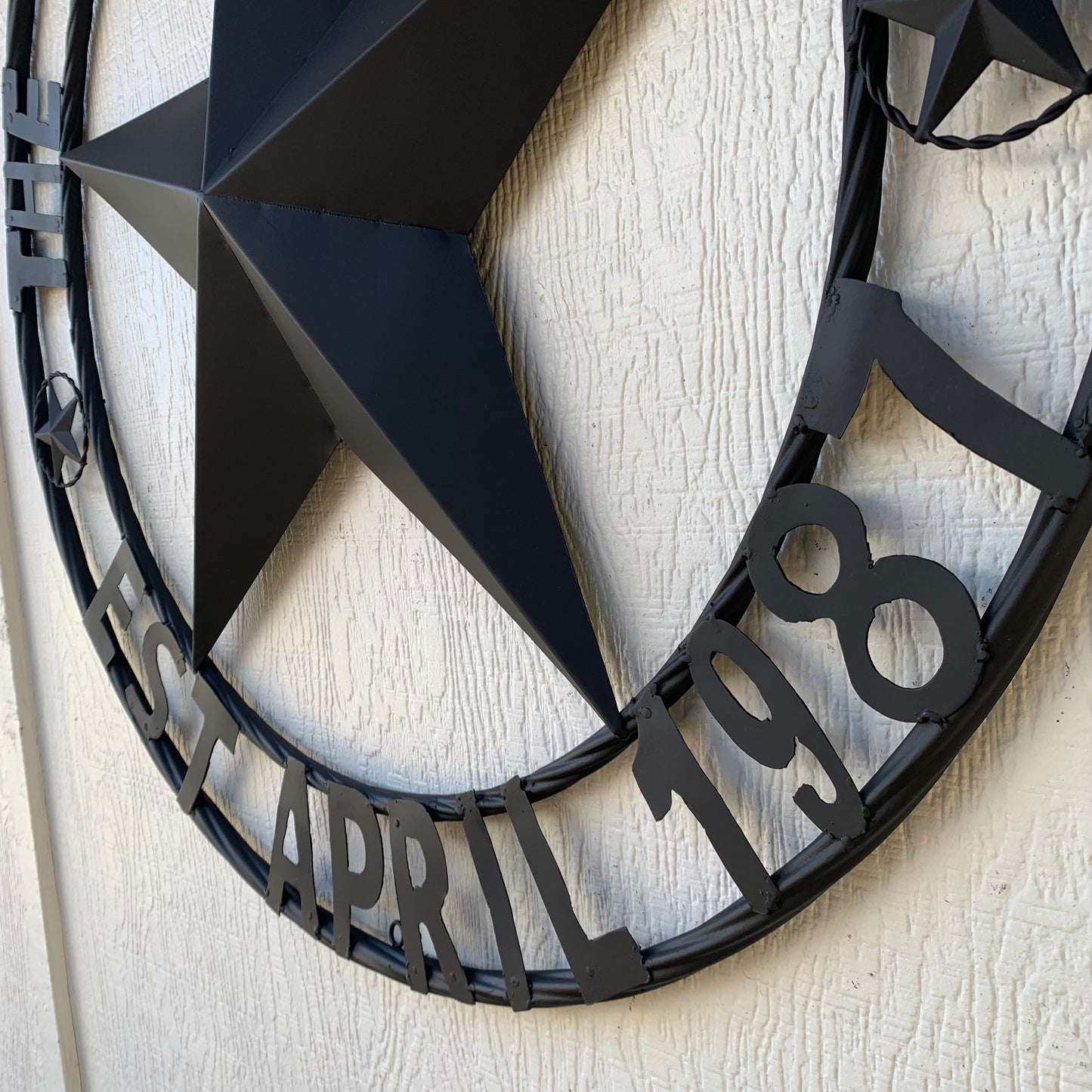 RALSTON FAMILY STYLE CUSTOM NAME STAR BARN METAL STAR 3d TWISTED ROPE RING WESTERN HOME DECOR RUSTIC BLACK HANDMADE 24",32",36",50"