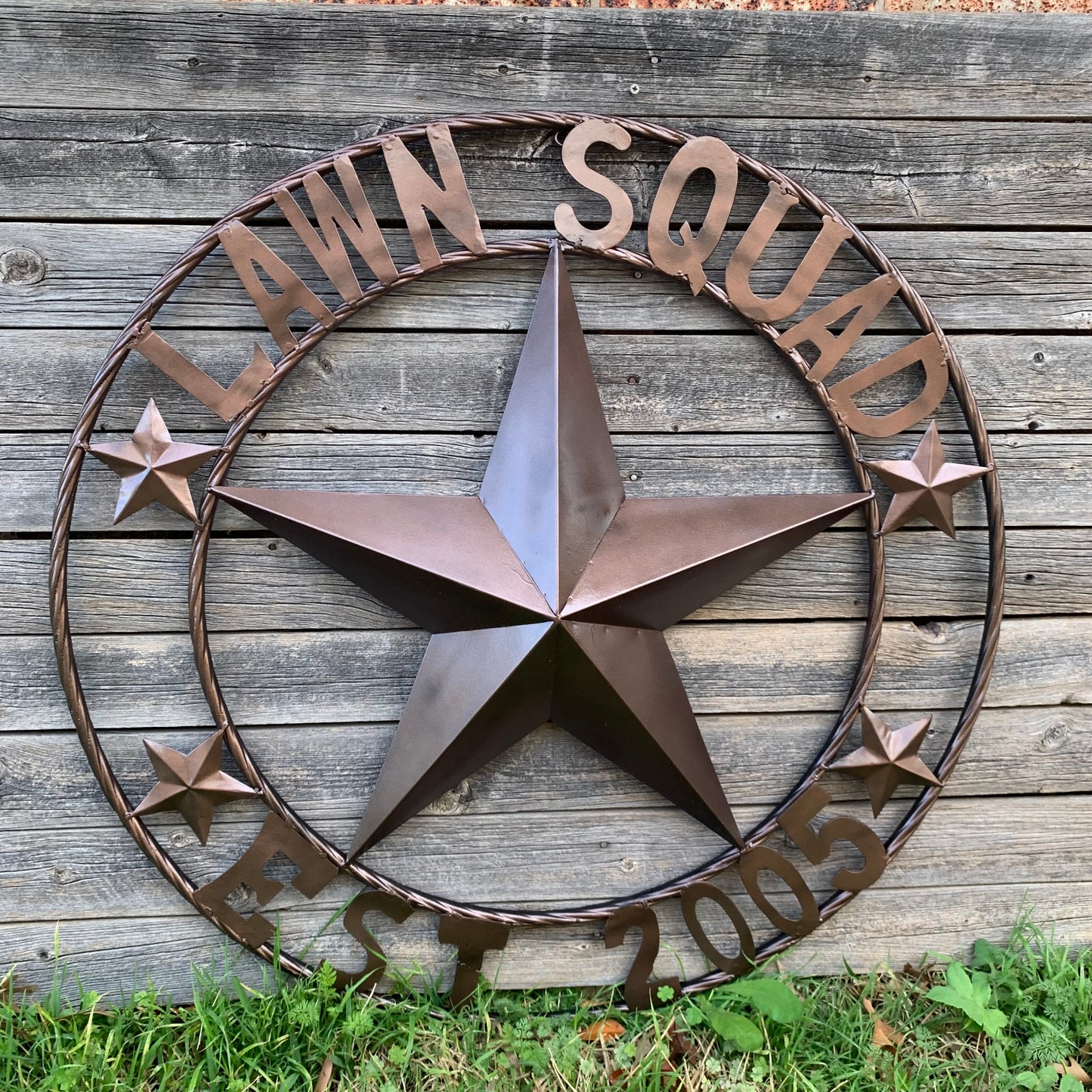 LAWN SQUAD STYLE CUSTOM BARN STAR NAME YOUR CUSTOM NAME STAR METAL NAME BARN STAR WITH TWISTED ROPE RING DESIGN METAL WALL 3d STAR ART WESTERN HOME DECOR RUSTIC BRONZE NEW