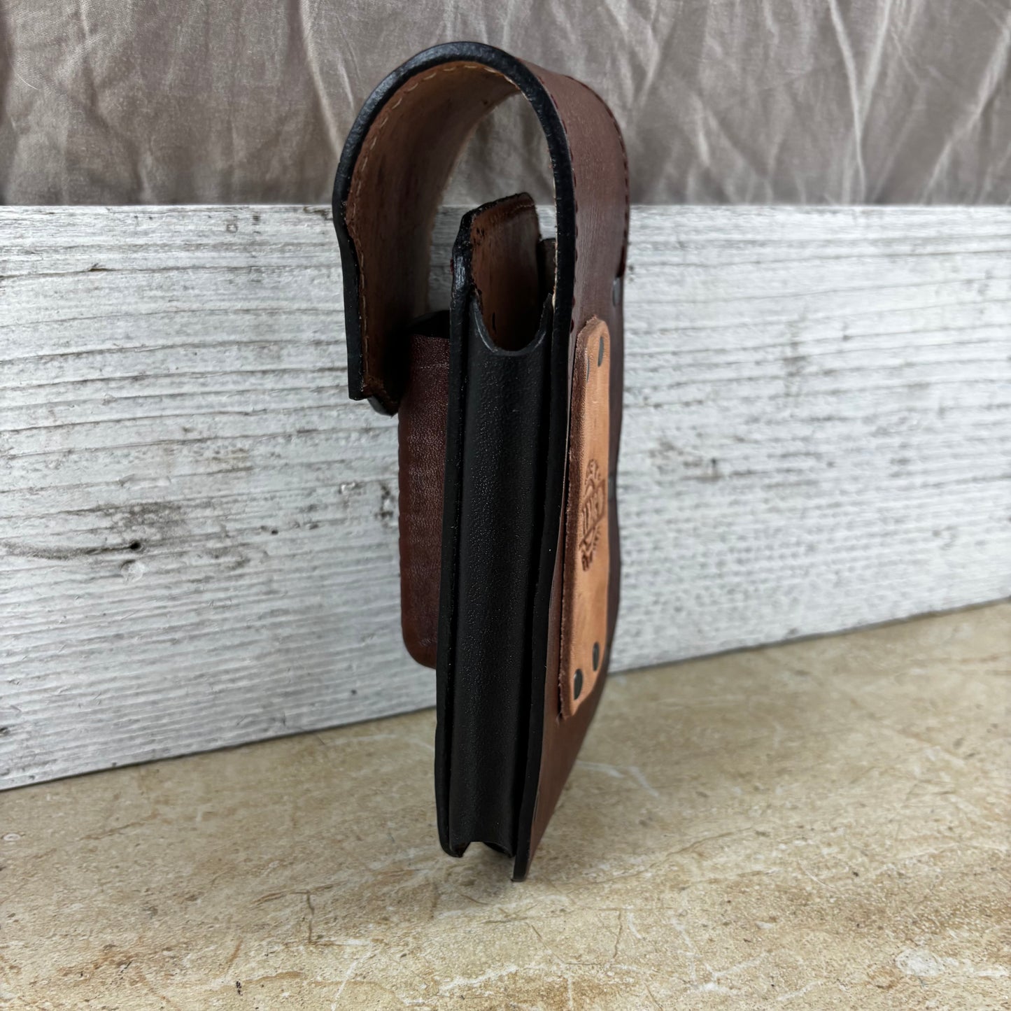 COWBOY BOOT HAT ROPING LEATHER HOLSTER 7" PHONE POUCH WITH KNIFE HOLDER FRONT EXTRA LARGE  BELT LOOP CELL PHONE CASE UNIVERSAL OVERSIZE MADE IN MEXICO #EH13862