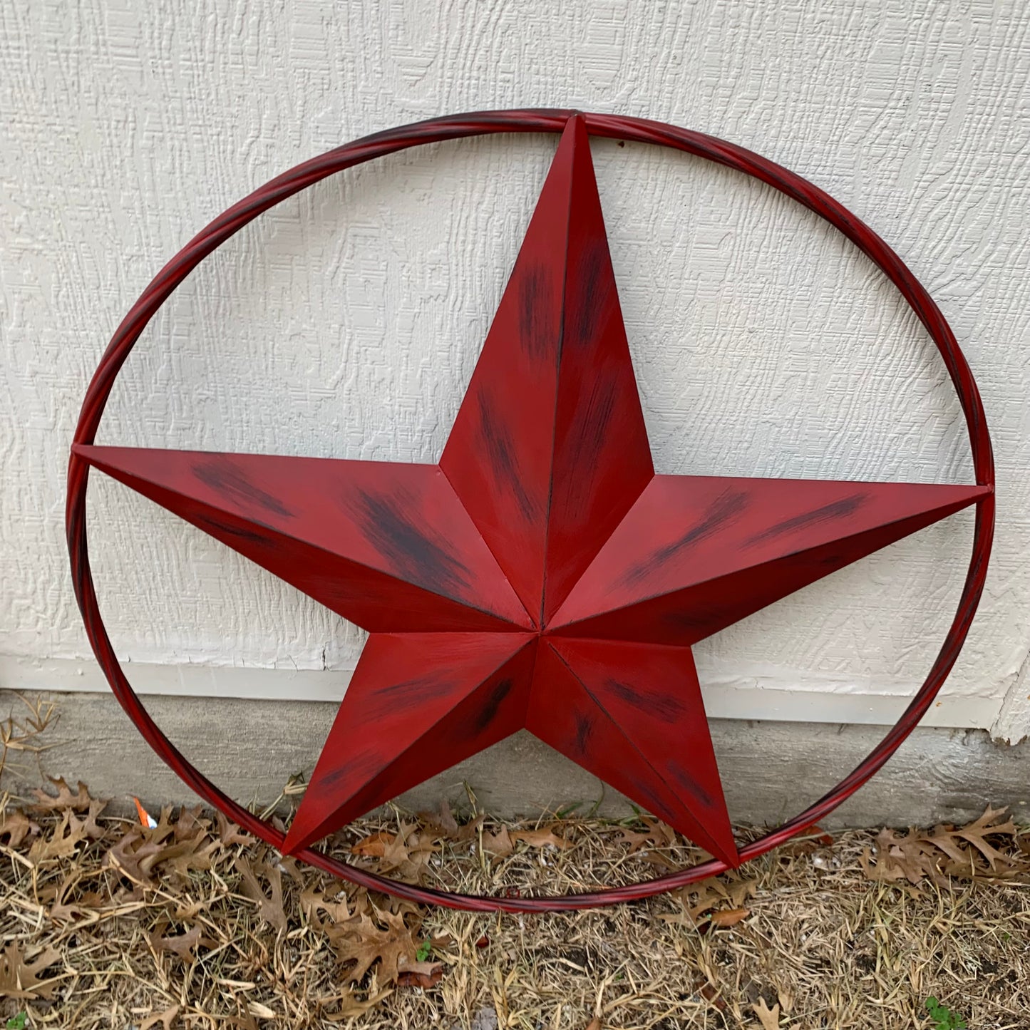 RED DISTRESSED STAR TWO TONE TEXTURE BARN STAR METAL LONESTAR TWISTED ROPE RING WESTERN HOME DECOR HANDMADE NEW #EH12958