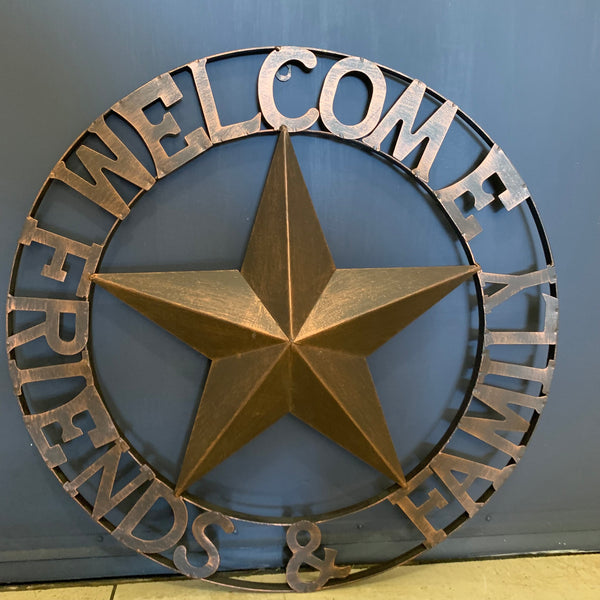 WELCOME FRIENDS FAMILY BARN METAL STAR WALL ART WESTERN HOME DECOR HANDMADE NEW