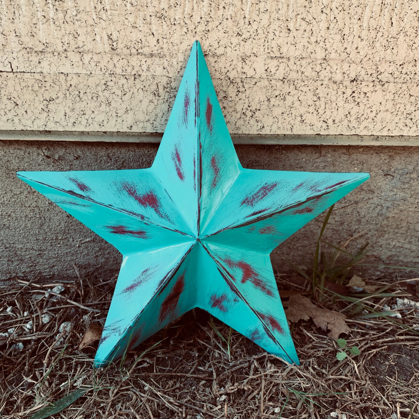 TURQUOISE DISTRESSED TWO TONE BARN STAR METAL ART WESTERN HOME DECOR HANDMADE NEW