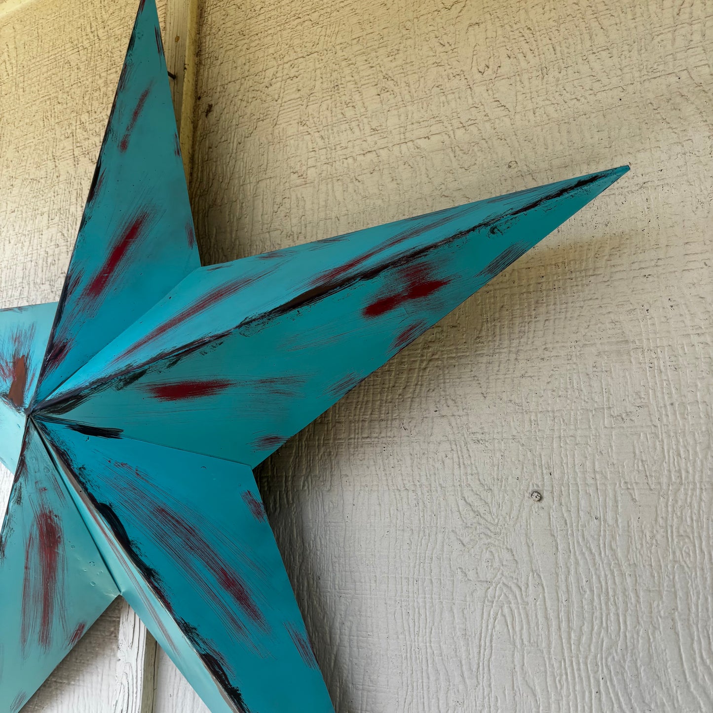 TURQUOISE DISTRESSED TWO TONE BARN STAR METAL ART WESTERN HOME DECOR HANDMADE