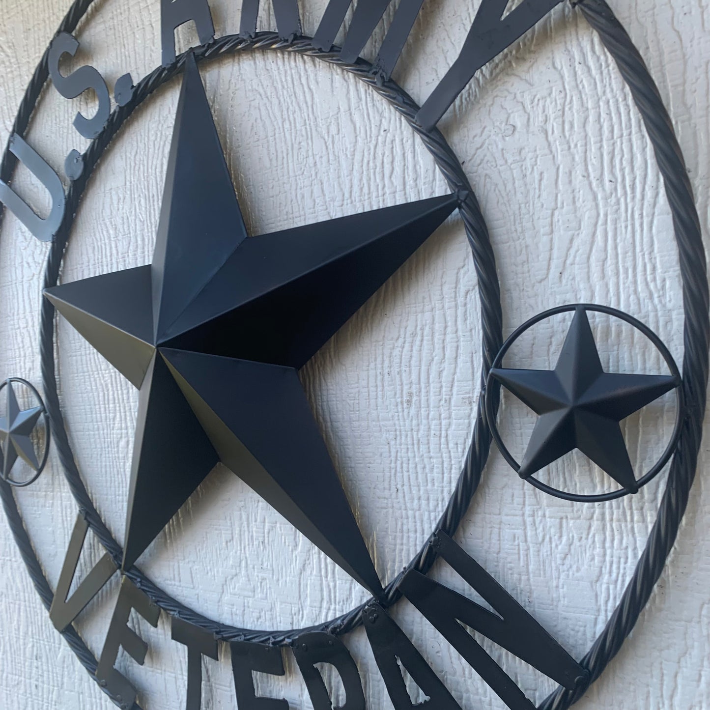 US ARMY VETERAN BARN STAR METAL LONESTAR CUSTOM NAME STAR WESTERN HOME DECOR RUSTIC BLACK  24",32",36",50"