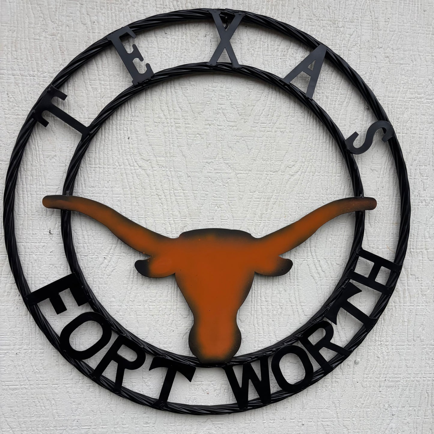 TEXAS FORT WORTH METAL SIGN LONGHORNS ORANGE WESTERN HOME DECOR HANDMADE