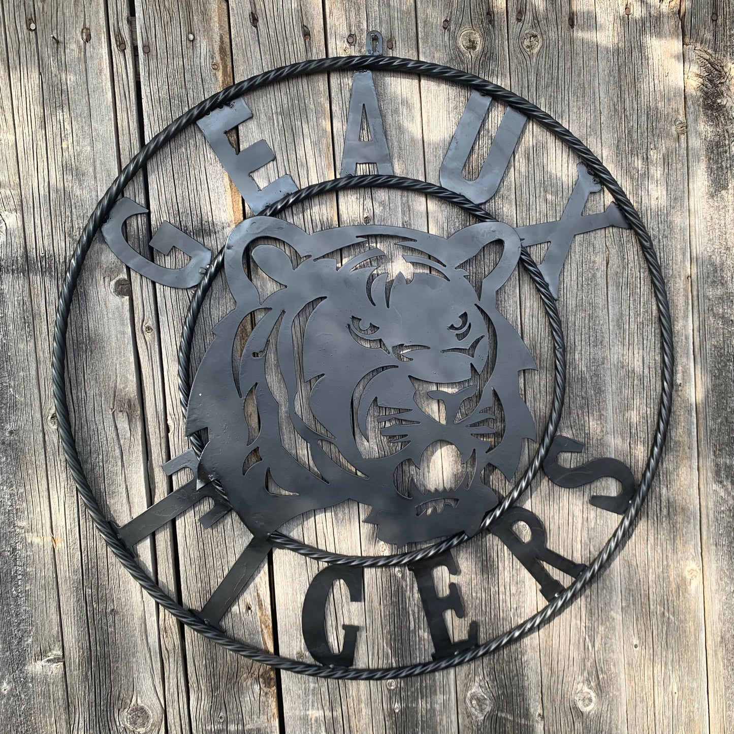 GEAUX TIGERS BLACK CUSTOM METAL VINTAGE CRAFT SIGN TEAM HANDMADE