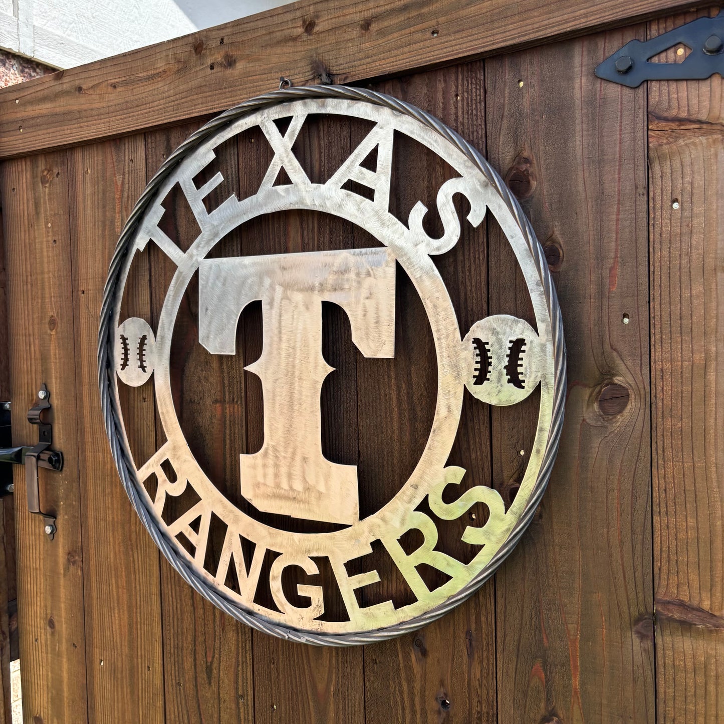 TEXAS RANGERS CUSTOM RAW METAL VINTAGE CRAFT TEAM SIGN TWISTED ROPE RING HANDMADE