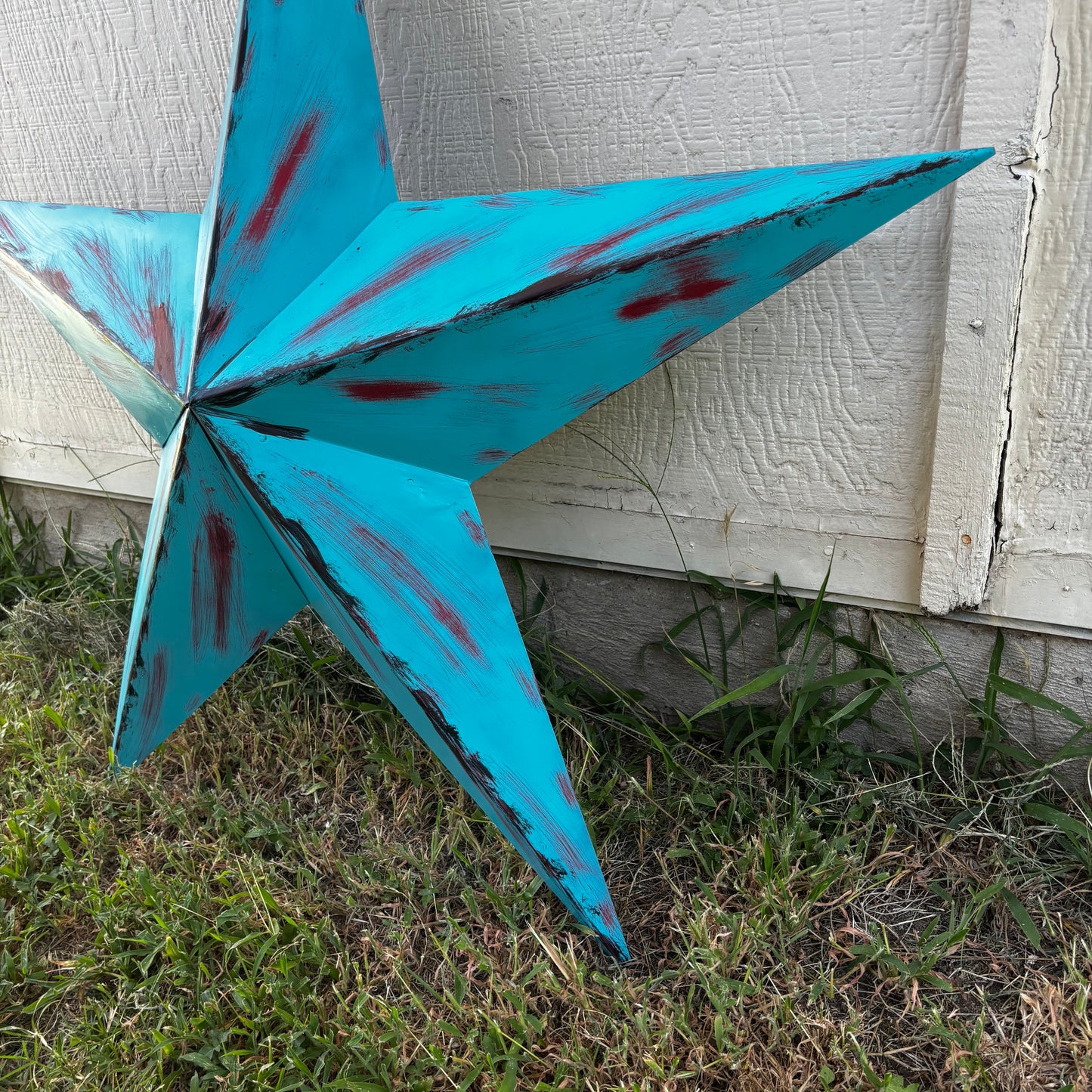 TURQUOISE DISTRESSED TWO TONE BARN STAR METAL ART WESTERN HOME DECOR HANDMADE