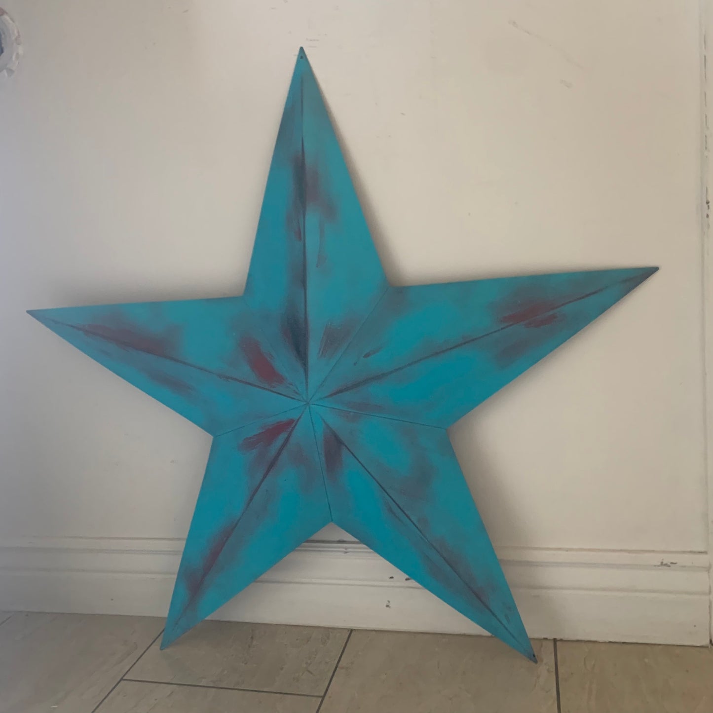 #EH10540 TURQUOISE DISTRESSED TWO TONE BARN STAR METAL ART WESTERN HOME DECOR HANDMADE NEW