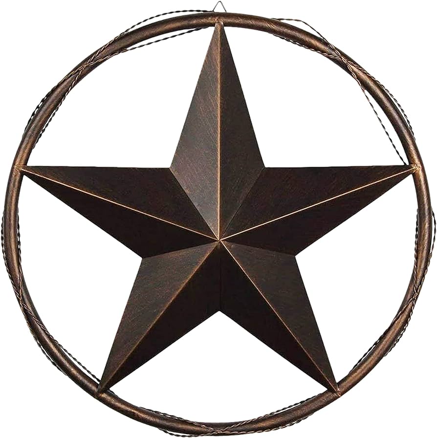 BARBWIRE ON SOLID RING 12",16",24",32" BARN STAR METAL LONE STAR WESTERN HOME DECOR HANDMADE RUSTIC BRONZE #EH10055