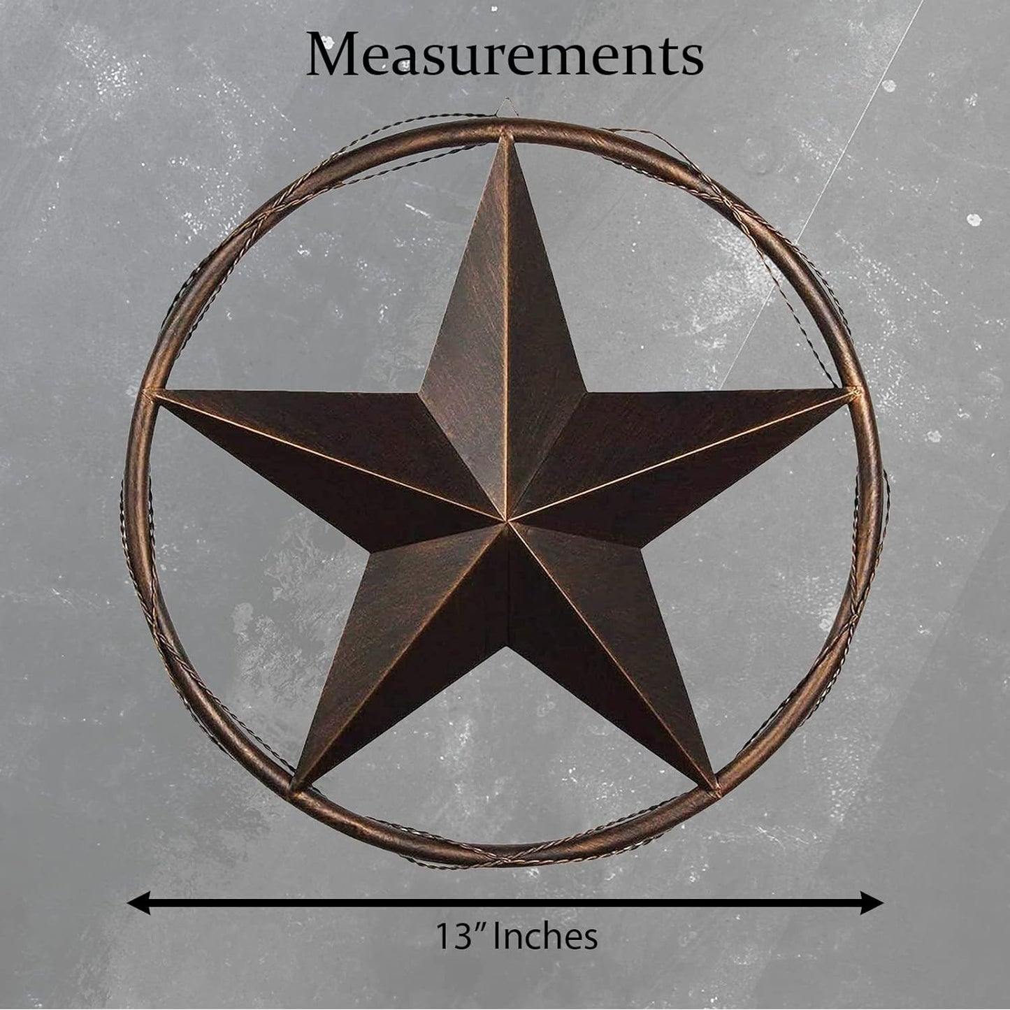 BARBWIRE ON SOLID RING 12",16",24",32" BARN STAR METAL LONE STAR WESTERN HOME DECOR HANDMADE RUSTIC BRONZE #EH10055