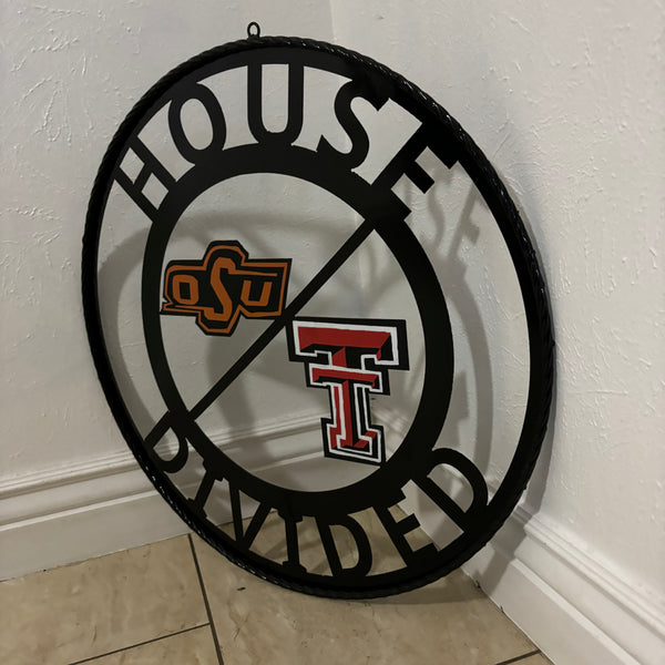 HOUSE DIVIDED OSU & TECH CUSTOM VINTAGE METAL CRAFT WALL ART RUSTIC TEAM SIGN HANDMADE 18",24",32",36