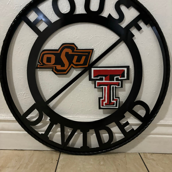 HOUSE DIVIDED OSU & TECH CUSTOM VINTAGE METAL CRAFT WALL ART RUSTIC TEAM SIGN HANDMADE 18",24",32",36