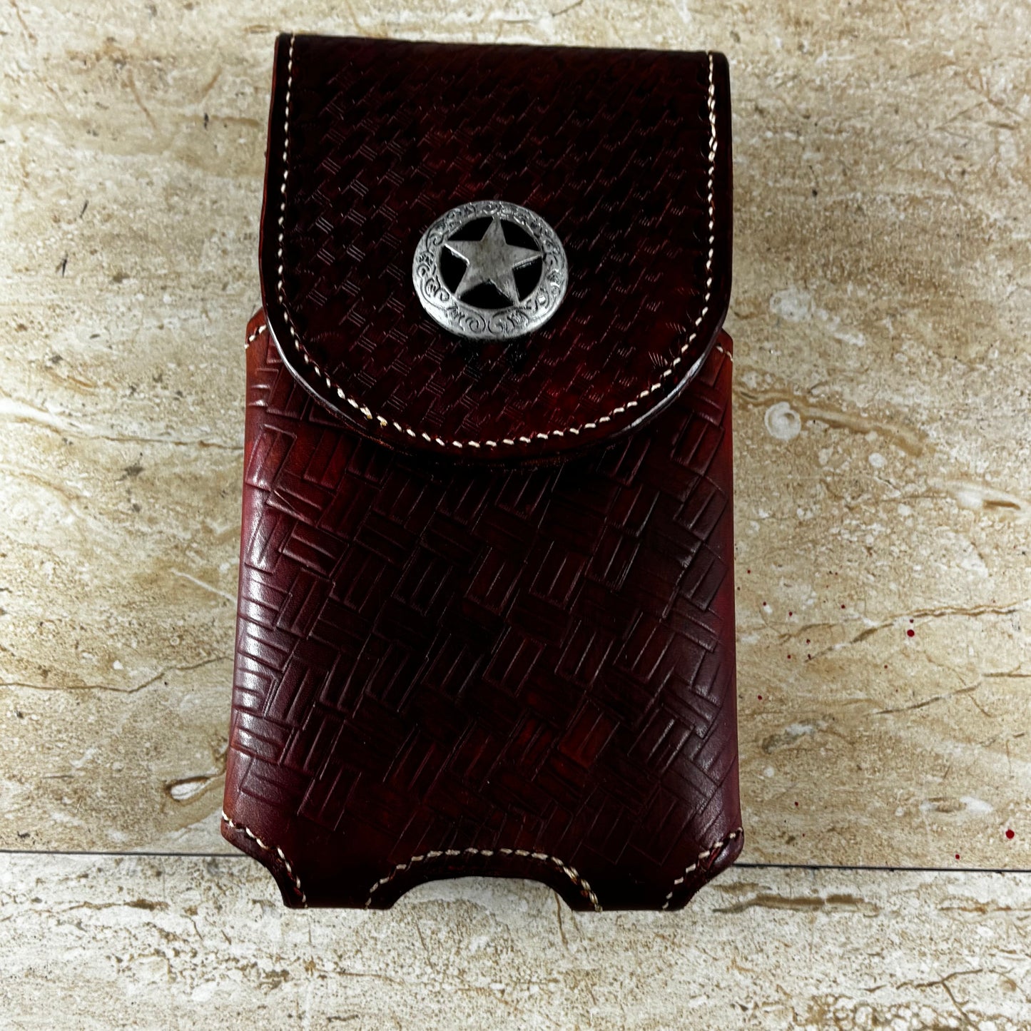 7" LONE STAR LEATHER HOLSTER BROWN STAR POUCH EXTRA LARGE  BELT LOOP CLIP CELL PHONE CASE UNIVERSAL HANDMADE #EH13808