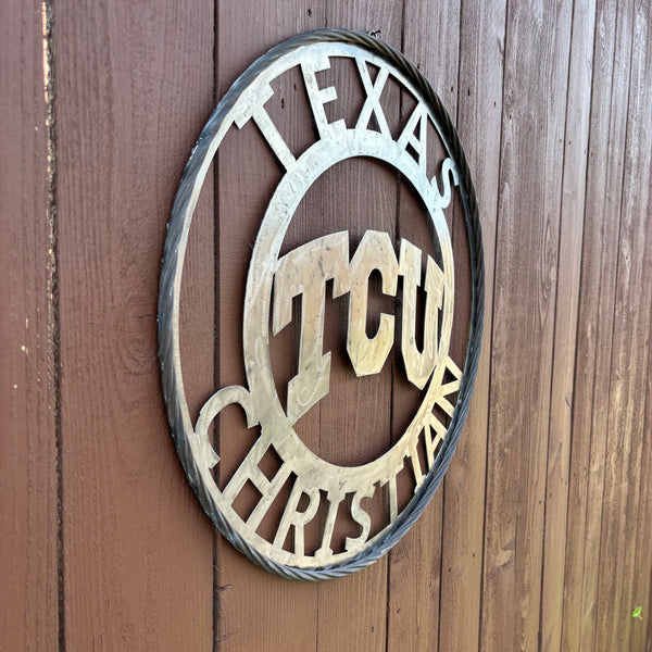 TCU TEXAS CHRISTIAN CUSTOM RAW METAL VINTAGE CRAFT TEAM SIGN UNPAINTED HANDMADE