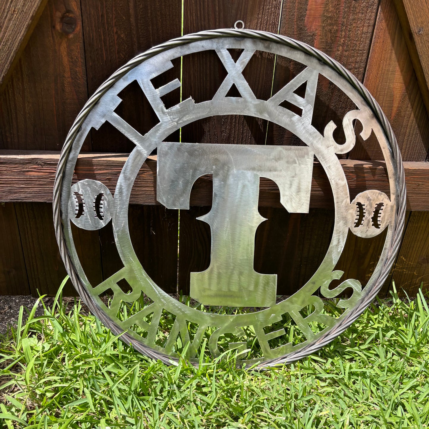 TEXAS RANGERS CUSTOM RAW METAL VINTAGE CRAFT TEAM SIGN TWISTED ROPE RING HANDMADE