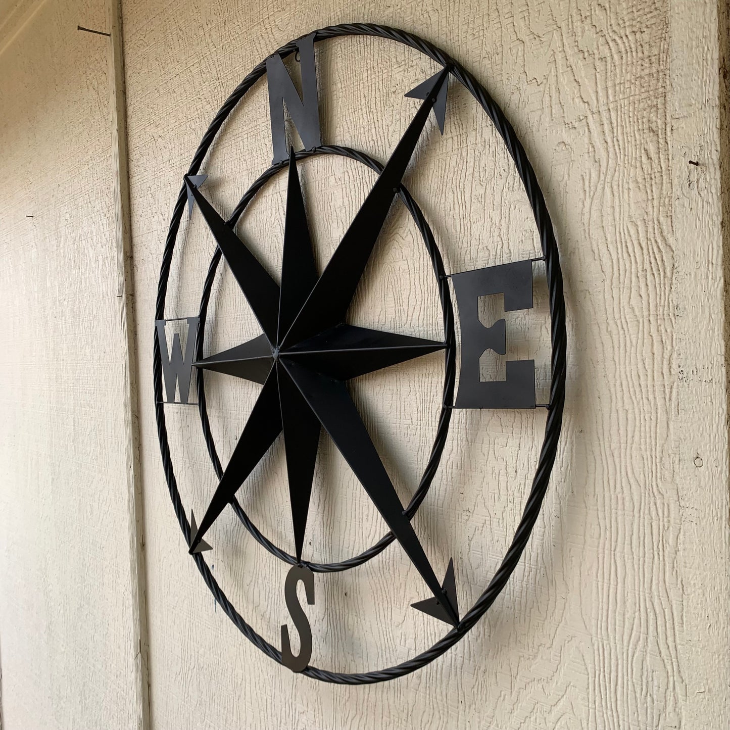36" COMPASS RUSTIC BLACK METAL SIGN WALL ART WESTERN HOME DECOR HANDMADE NEW