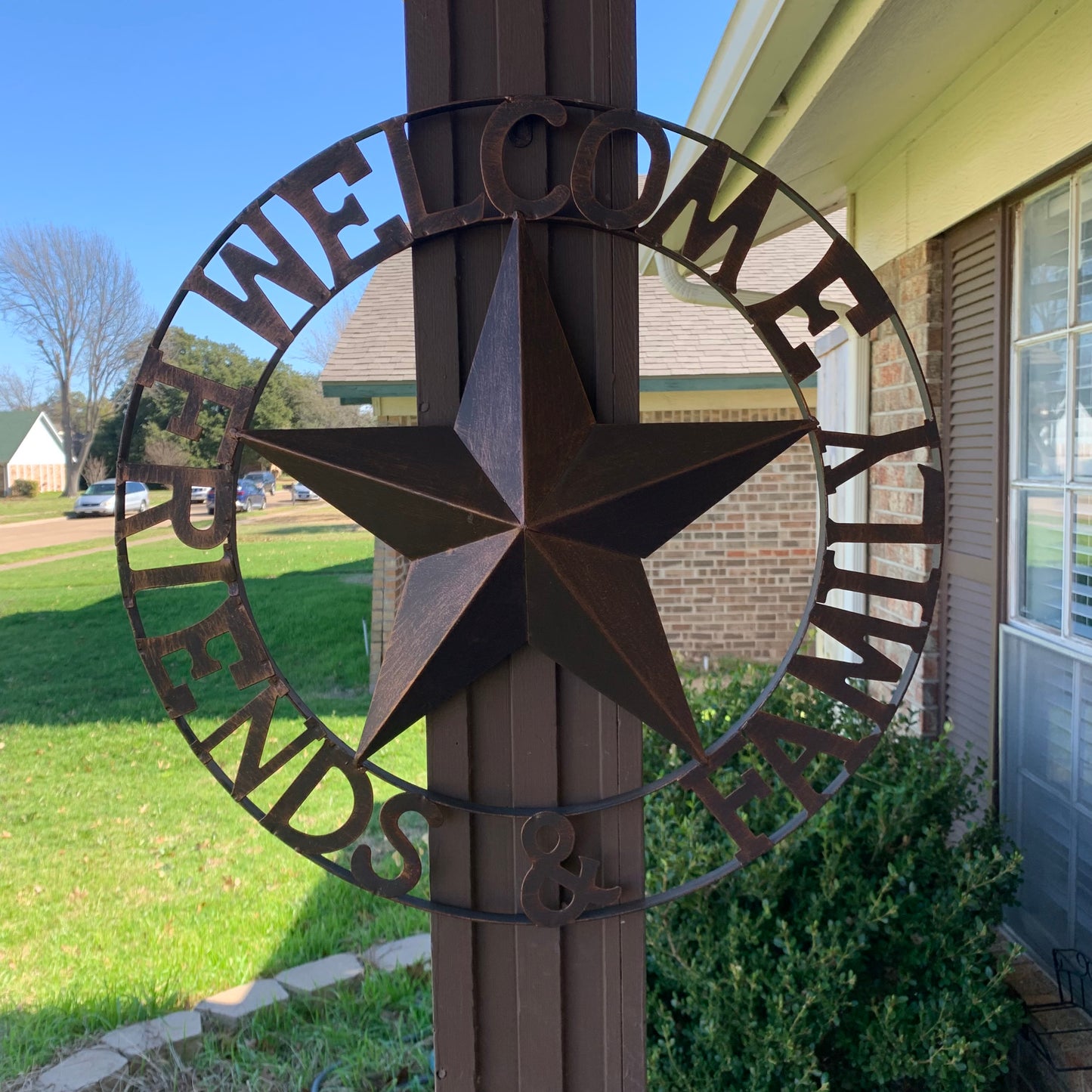 WELCOME FRIENDS FAMILY BARN METAL STAR WALL ART BRONZE WESTERN HOME DECOR HANDMADE NEW #EH13339