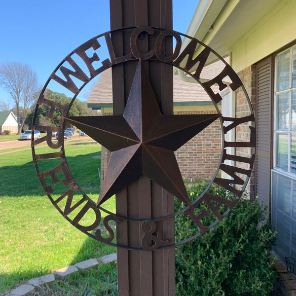 WELCOME FRIENDS FAMILY BARN METAL STAR WALL ART WESTERN HOME DECOR HANDMADE NEW