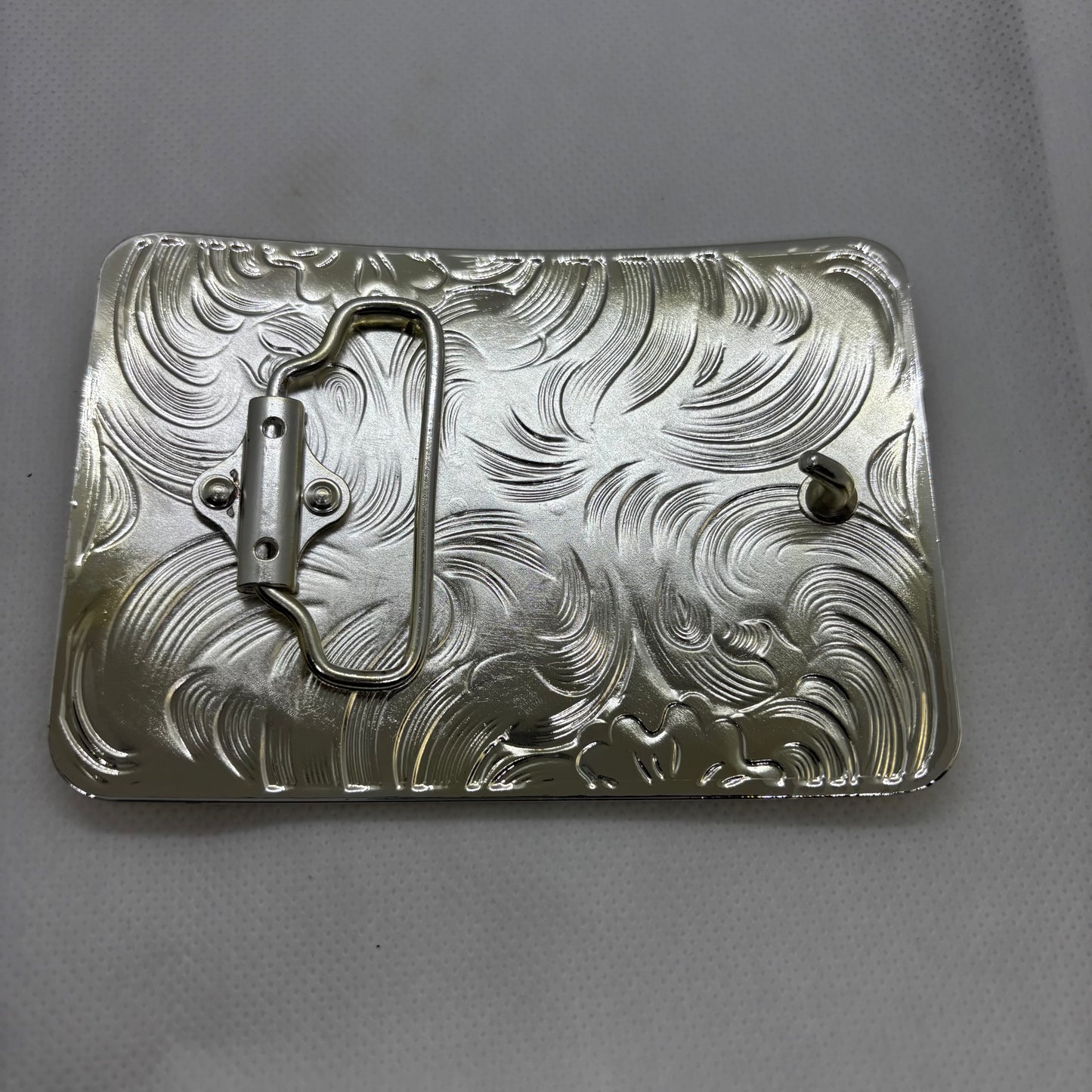 ROOSTER BELT BUCKLE GOLD WHITE WESTERN METAL BUCKLE FASHION ART 4.5" X 3.5"  #EH13237