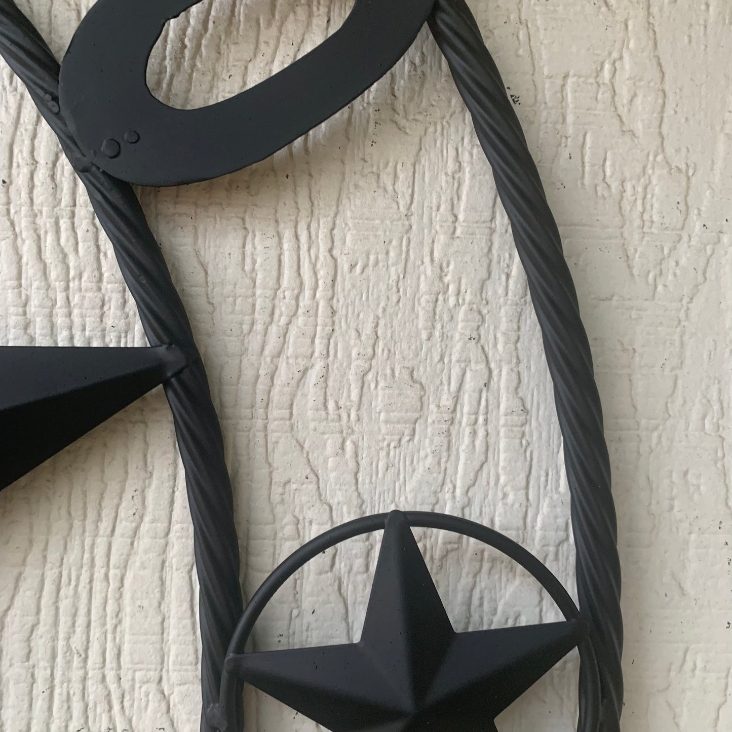 ELIZONDO STYLE CUSTOM NAME STAR BARN METAL STAR 3d TWISTED ROPE RING WESTERN HOME DECOR RUSTIC BLACK HANDMADE 24",32",36",50"