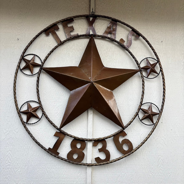 TEXAS 1836 GIANT NATURAL RUSTIC SEALED UNPAINTED LARGE OVERSIZE METAL LONESTAR GENUINE RUST PATINA LONE STAR TWISTED ROPE RING 4,5,6 FOOT
