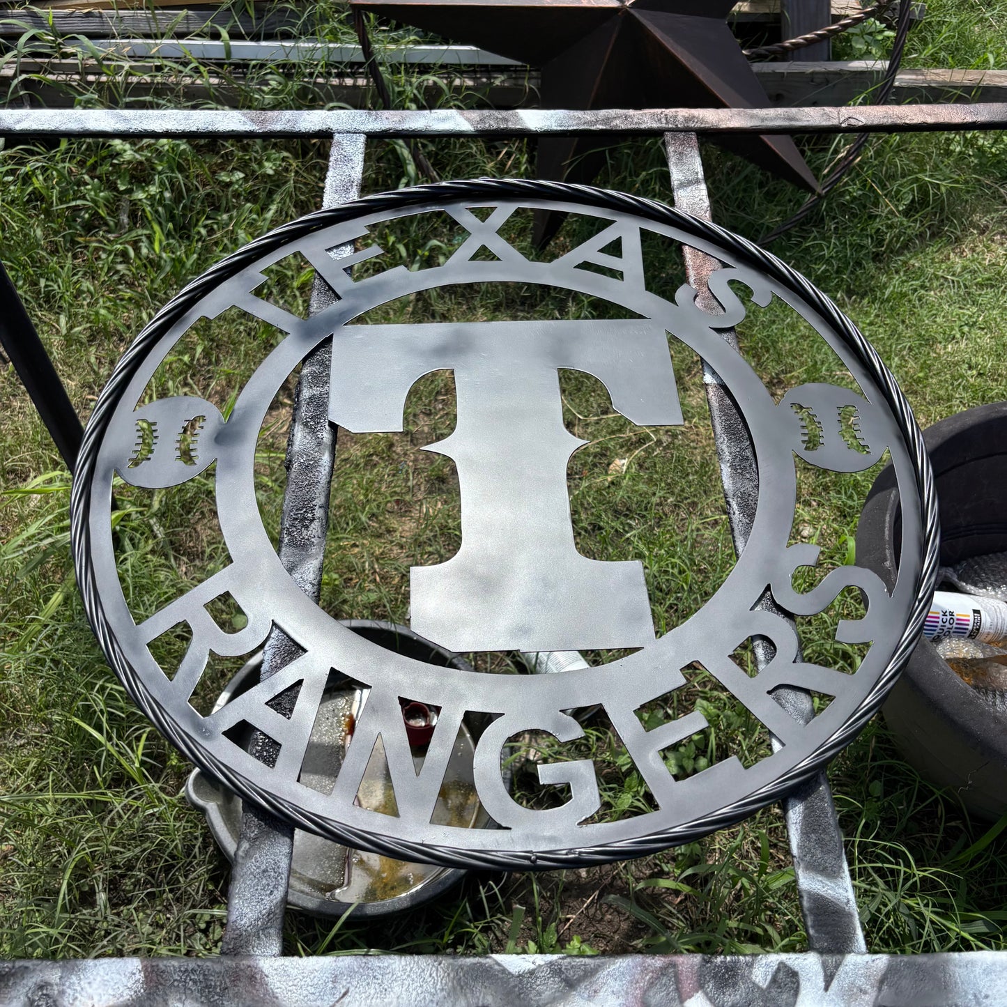 TEXAS RANGERS BLACK CUSTOM METAL VINTAGE CRAFT TEAM SIGN TWISTED ROOE RING HANDMADE
