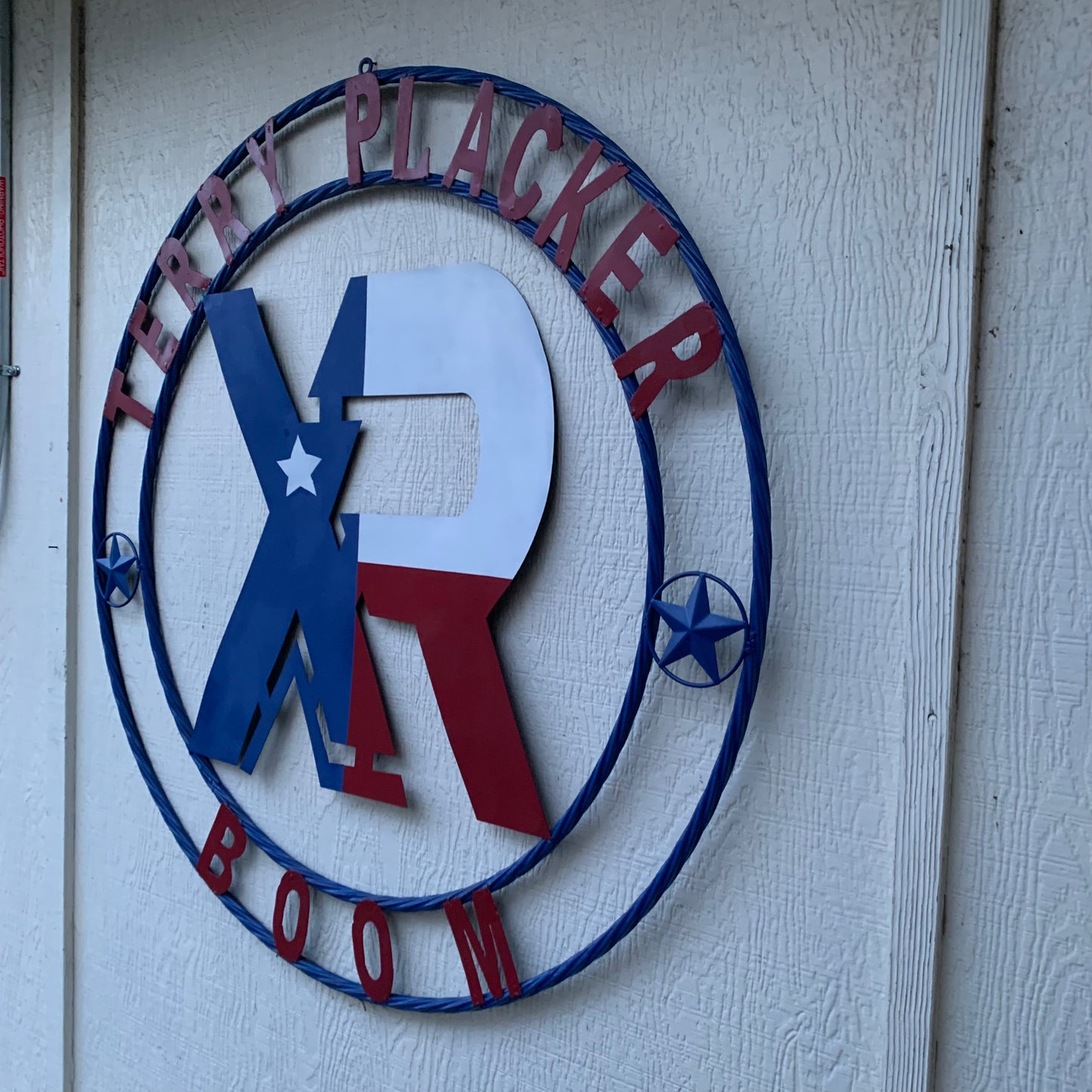 #EH11299 CUSTOM NAME XR ROOFING STYLE SIGN RED,WHITE & BLUE TEXAS FLAG LOGO HANDMADE