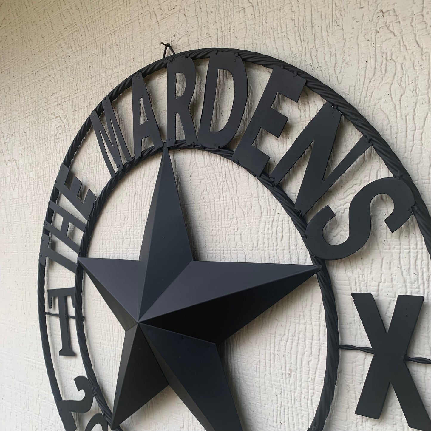 MARDENS STYLE CUSTOM NAME STAR BARN METAL STAR 3d TWISTED ROPE RING WESTERN HOME DECOR RUSTIC BLACK HANDMADE 24",32",36",50"