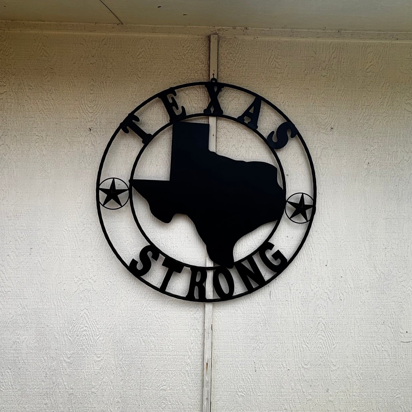 TEXAS STRONG BLACK METAL SIGN WESTERN HOME DECOR HANDMADE