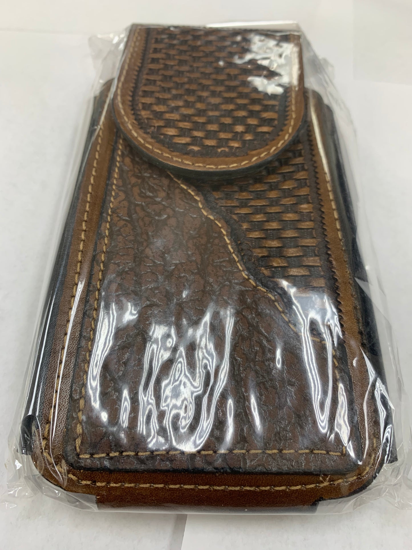 LEATHER HOLSTER POUCH 7" BASKET WEAVE STYLE EXTRA LARGE  BELT LOOP CELL PHONE CASE UNIVERSAL OVERSIZE #EH11710
