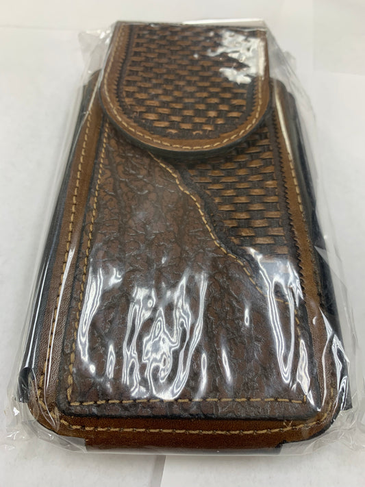 LEATHER HOLSTER POUCH 7" BASKET WEAVE STYLE EXTRA LARGE  BELT LOOP CELL PHONE CASE UNIVERSAL OVERSIZE #EH11710